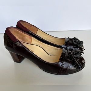 TARYN ROSE Kiltie loafer style oxblood red patent leather pump. Size 5
